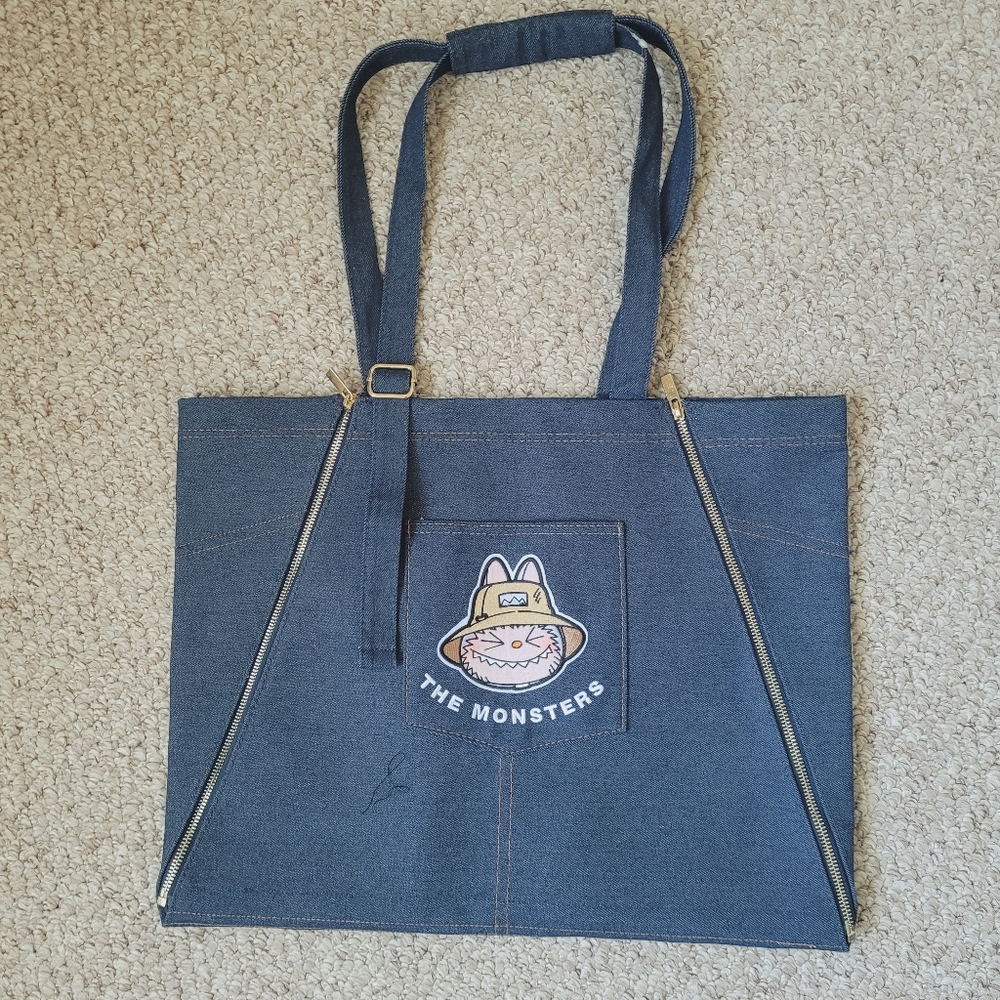 Pop Mart Labubu The Monster Fall In Wild Denim Apron -bag 2 In 1 Tote Bag